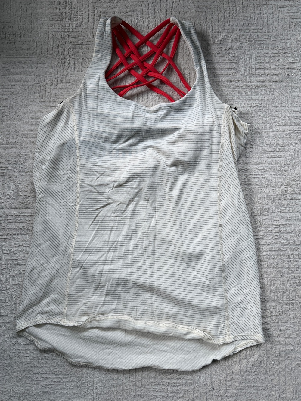 lululemon athletica Cream Striped Tank with Coral Crisscross Back